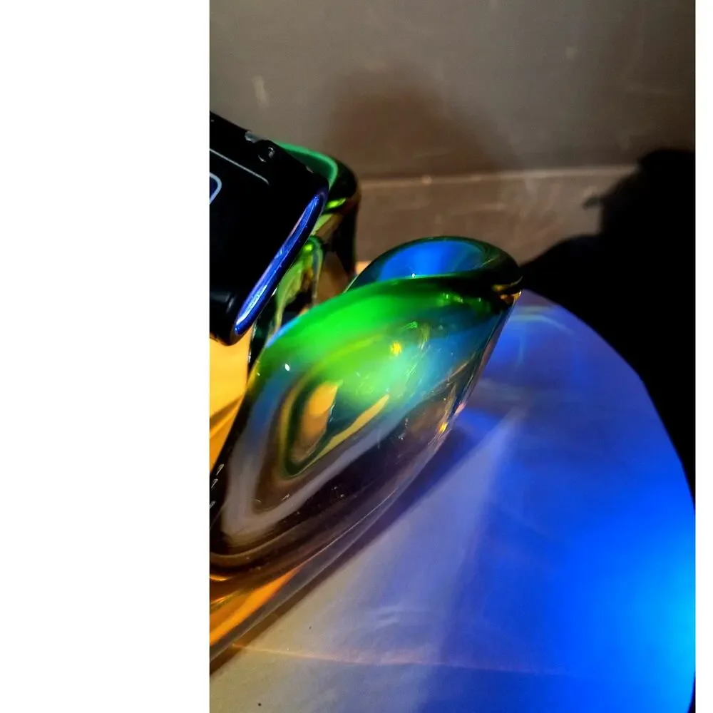 597. Murano Style Art Glass Bowl Dish Green and Amber Glows
